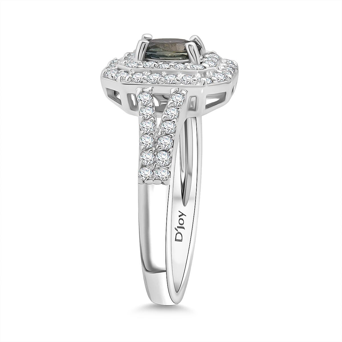 D'Joy Premium Australian Sapphire and White Zircon 1.65 ctw Velvet Eclipse Ring in Rhodium Over Sterling Silver (Size 10.0) image number 3