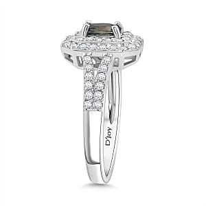 D'Joy Premium Australian Sapphire and White Zircon 1.65 ctw Velvet Eclipse Ring in Rhodium Over Sterling Silver (Size 10.0)