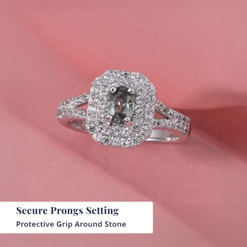 D'Joy Premium Australian Sapphire and White Zircon 1.65 ctw Velvet Eclipse Ring in Rhodium Over Sterling Silver (Size 6.0)