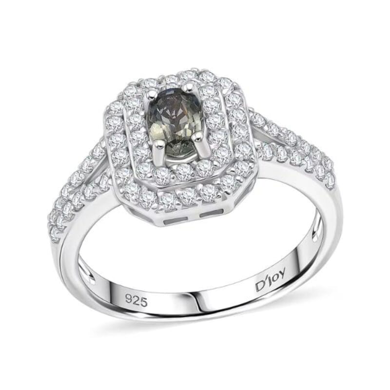 D'Joy Premium Australian Sapphire and White Zircon 1.65 ctw Velvet Eclipse Ring in Rhodium Over Sterling Silver (Size 7.0)