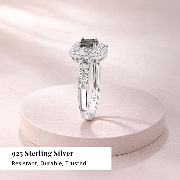 D'Joy Premium Australian Sapphire and White Zircon 1.65 ctw Velvet Eclipse Ring in Rhodium Over Sterling Silver (Size 7.0)