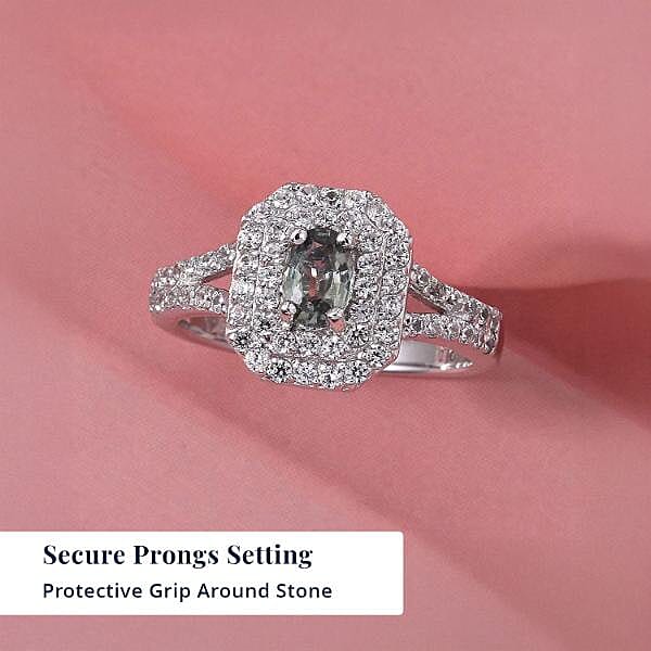 D'Joy Premium Australian Sapphire and White Zircon 1.65 ctw Velvet Eclipse Ring in Rhodium Over Sterling Silver (Size 7.0)