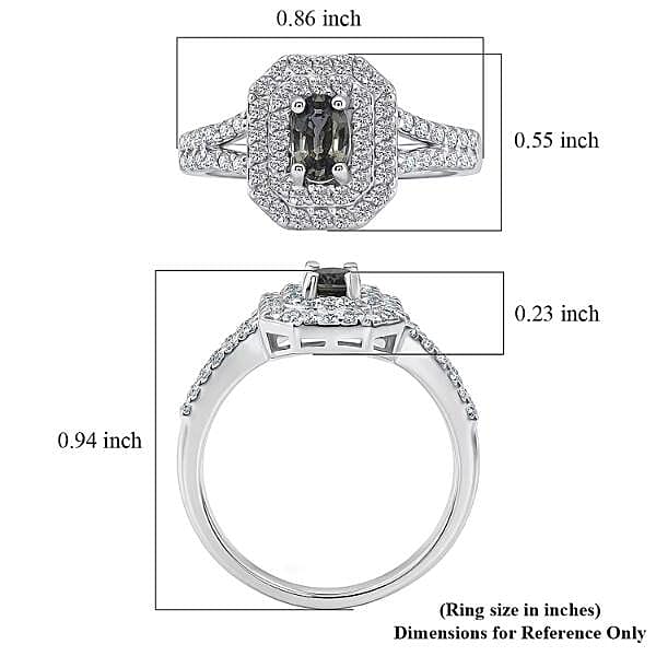 D'Joy Premium Australian Sapphire and White Zircon 1.65 ctw Velvet Eclipse Ring in Rhodium Over Sterling Silver (Size 7.0)