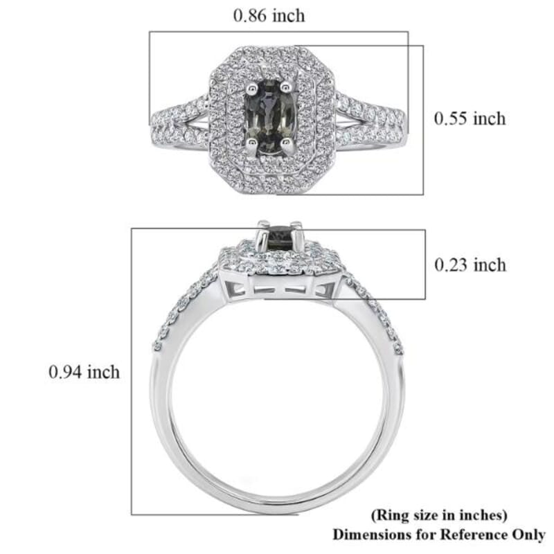 D'Joy Premium Australian Sapphire and White Zircon 1.65 ctw Velvet Eclipse Ring in Rhodium Over Sterling Silver (Size 7.0)