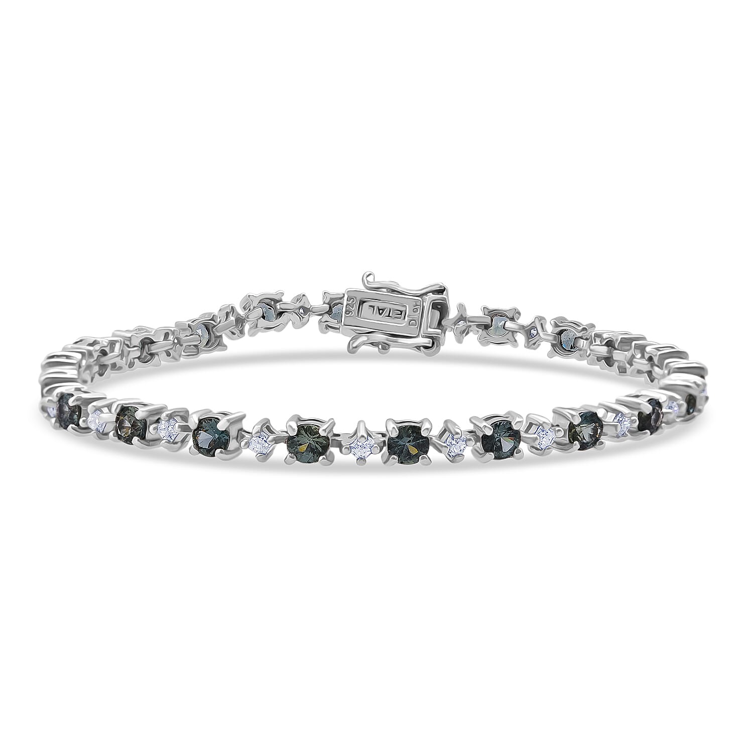 D'Joy Premium Australian Sapphire and Moissanite 7.50 ctw Velvet Eclipse Bracelet in Rhodium Over Sterling Silver (6.50 In)