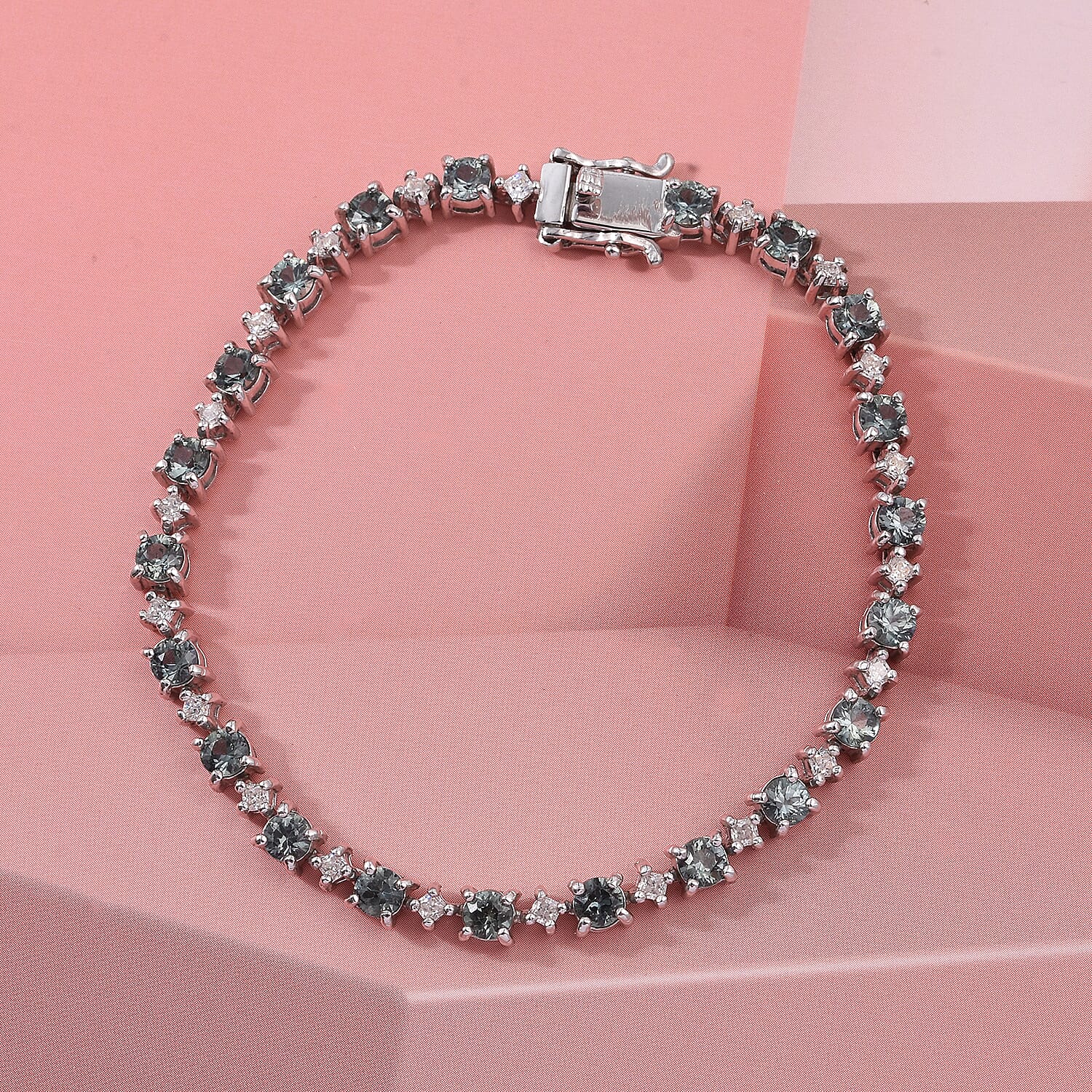 D'Joy Premium Australian Sapphire and Moissanite 7.50 ctw Velvet Eclipse Bracelet in Rhodium Over Sterling Silver (6.50 In)