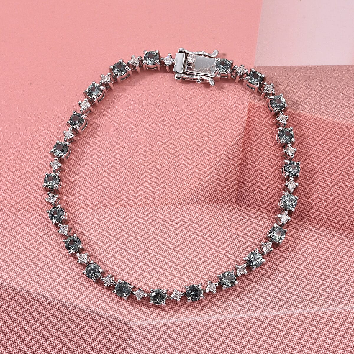 D'Joy Premium Australian Sapphire and Moissanite 7.50 ctw Velvet Eclipse Bracelet in Rhodium Over Sterling Silver (6.50 In) image number 1