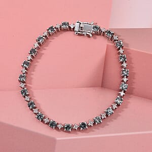 D'Joy Premium Australian Sapphire and Moissanite 7.50 ctw Velvet Eclipse Bracelet in Rhodium Over Sterling Silver (6.50 In)