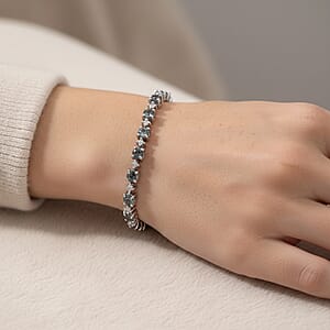 D'Joy Premium Australian Sapphire and Moissanite 7.50 ctw Velvet Eclipse Bracelet in Rhodium Over Sterling Silver (6.50 In)