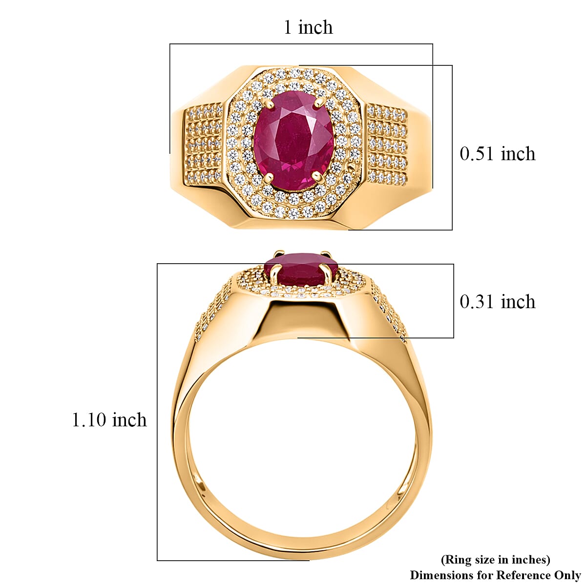 D'Joy AAA Royal Ruby and Moissanite 2.50 ctw Men's Ring in 18K Vermeil Yellow Gold Over Sterling Silver (Size 11.0) image number 5