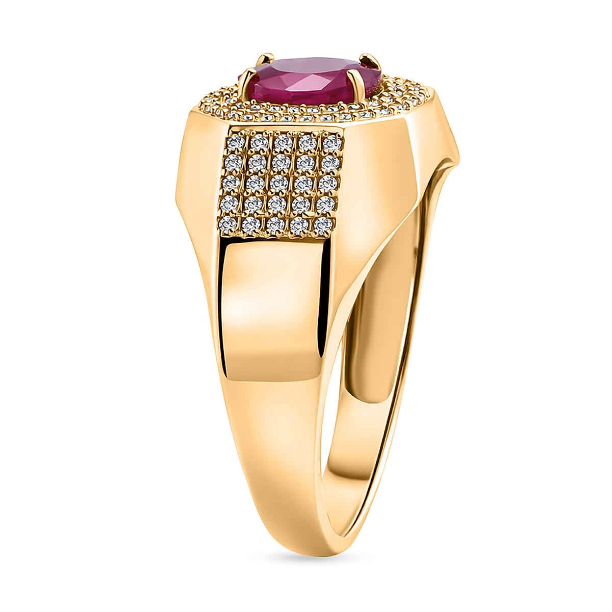 D'Joy AAA Royal Ruby and Moissanite 2.50 ctw Men's Ring in 18K Vermeil Yellow Gold Over Sterling Silver (Size 12.0) image number 3