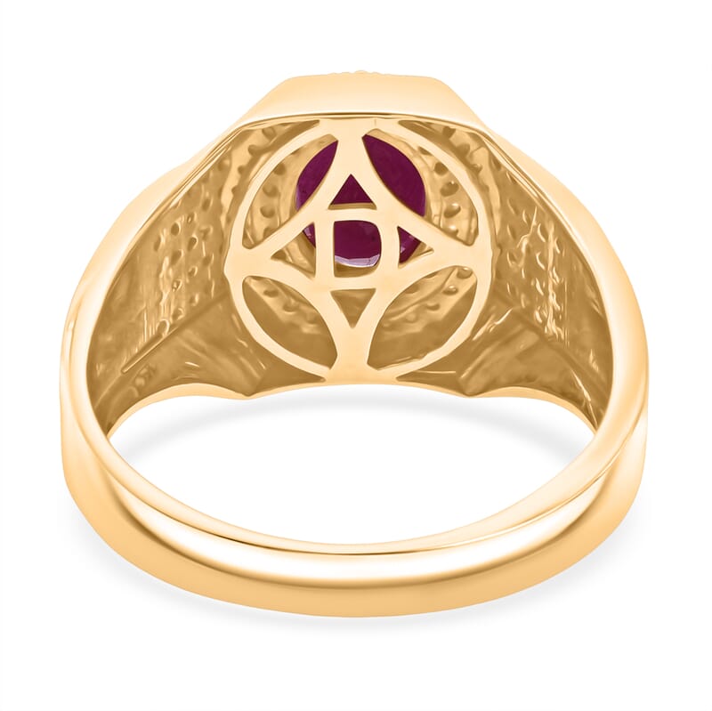 Doorbuster D'Joy AAA Royal Ruby and Moissanite 2.50 ctw Men's Ring in 18K Vermeil Yellow Gold Over Sterling Silver (Size 12.0)