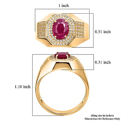 D'Joy AAA Royal Ruby and Moissanite 2.50 ctw Men's Ring in 18K Vermeil Yellow Gold Over Sterling Silver (Size 12.0)