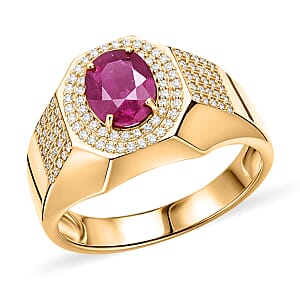 D'Joy AAA Royal Ruby and Moissanite 2.50 ctw Men's Ring in 18K Vermeil Yellow Gold Over Sterling Silver (Size 13.0)