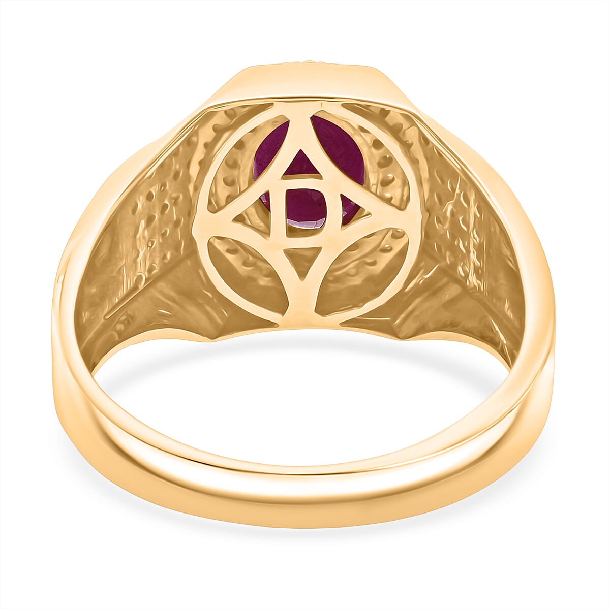 D'Joy AAA Royal Ruby and Moissanite 2.50 ctw Men's Ring in 18K Vermeil Yellow Gold Over Sterling Silver (Size 13.0) image number 4