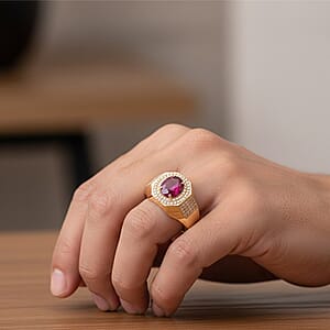 D'Joy AAA Royal Ruby and Moissanite 2.50 ctw Men's Ring in 18K Vermeil Yellow Gold Over Sterling Silver (Size 14.0)