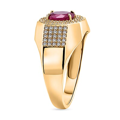 D'Joy AAA Royal Ruby and Moissanite 2.50 ctw Men's Ring in 18K Vermeil Yellow Gold Over Sterling Silver (Size 14.0)
