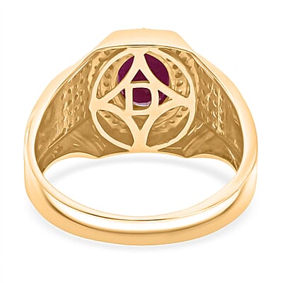 D'Joy AAA Royal Ruby and Moissanite 2.50 ctw Men's Ring in 18K Vermeil Yellow Gold Over Sterling Silver (Size 14.0)