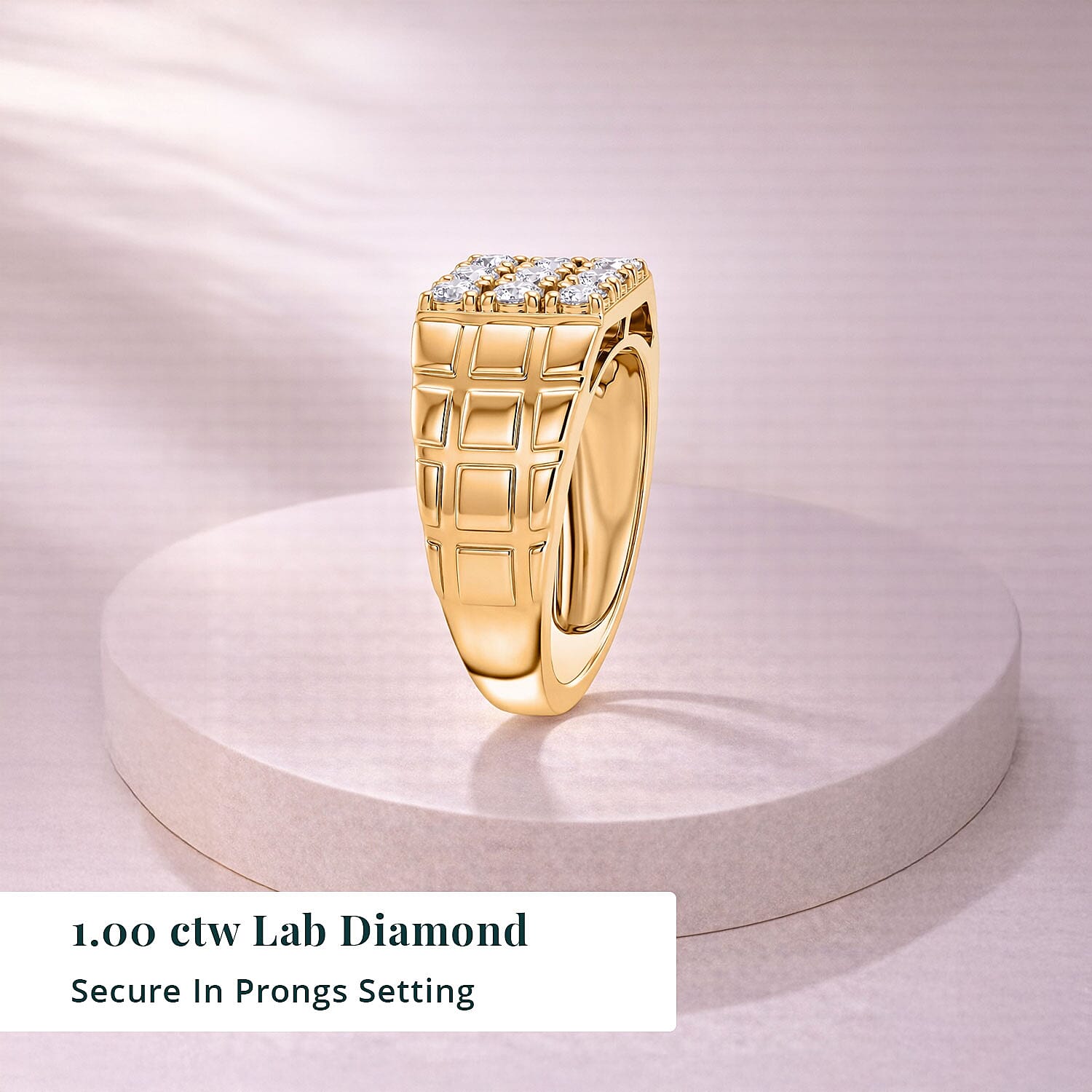 Luxuriant Lab Grown Diamond G-H SI 1.00 ctw Men's Ring in 18K Vermeil Yellow Gold Over Sterling Silver (Size 11.0)