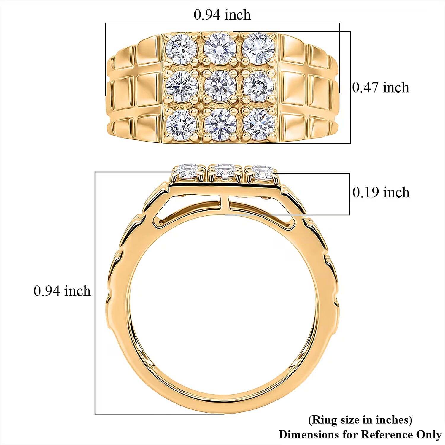 Luxuriant Lab Grown Diamond G-H SI 1.00 ctw Men's Ring in 18K Vermeil Yellow Gold Over Sterling Silver (Size 11.0)
