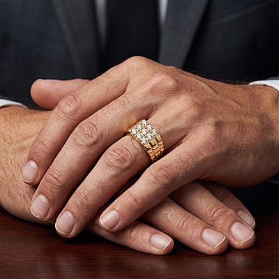 Luxuriant Lab Grown Diamond G-H SI 1.00 ctw Men's Ring in 18K Vermeil Yellow Gold Over Sterling Silver (Size 12.0)