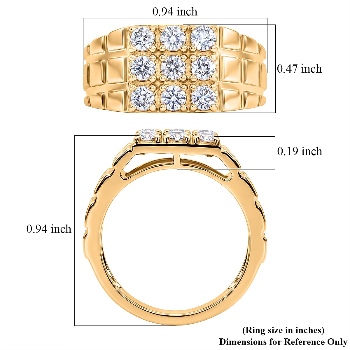 Luxuriant Lab Grown Diamond G-H SI 1.00 ctw Men's Ring in 18K Vermeil Yellow Gold Over Sterling Silver (Size 14.0) (Del. in 12-15 Days) image number 3