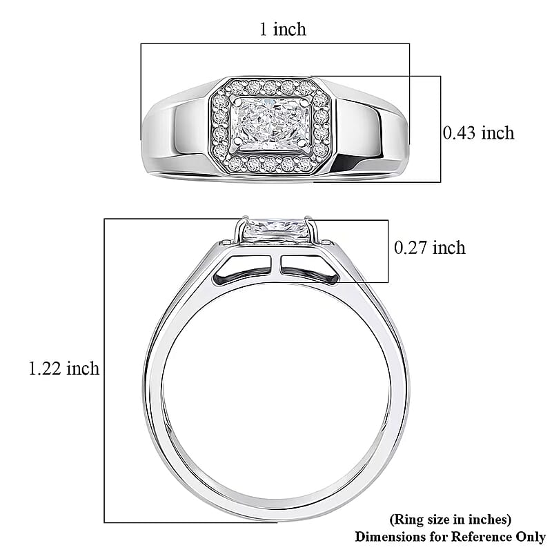Luxuriant Lab Grown Diamond E-F VS 1.25 ctw Men's Ring in Rhodium Over Sterling Silver (Size 10.0)