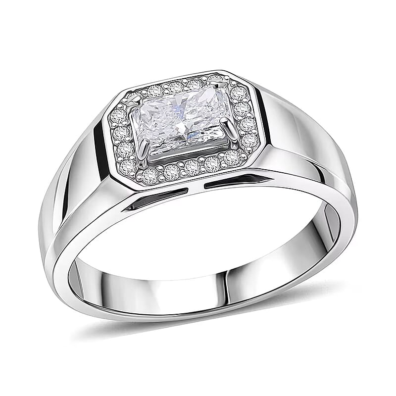 Luxuriant Lab Grown Diamond E-F VS 1.25 ctw Men's Ring in Rhodium Over Sterling Silver (Size 11.0)