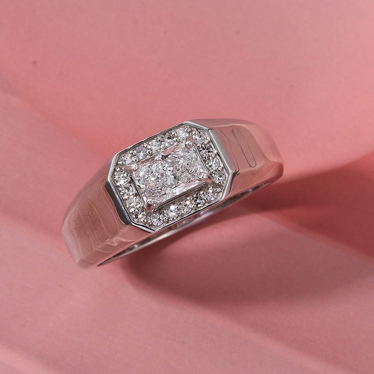 Luxuriant Lab Grown Diamond E-F VS 1.25 ctw Men's Ring in Rhodium Over Sterling Silver (Size 11.0) (Del. in 8-10 Days)  image number 1