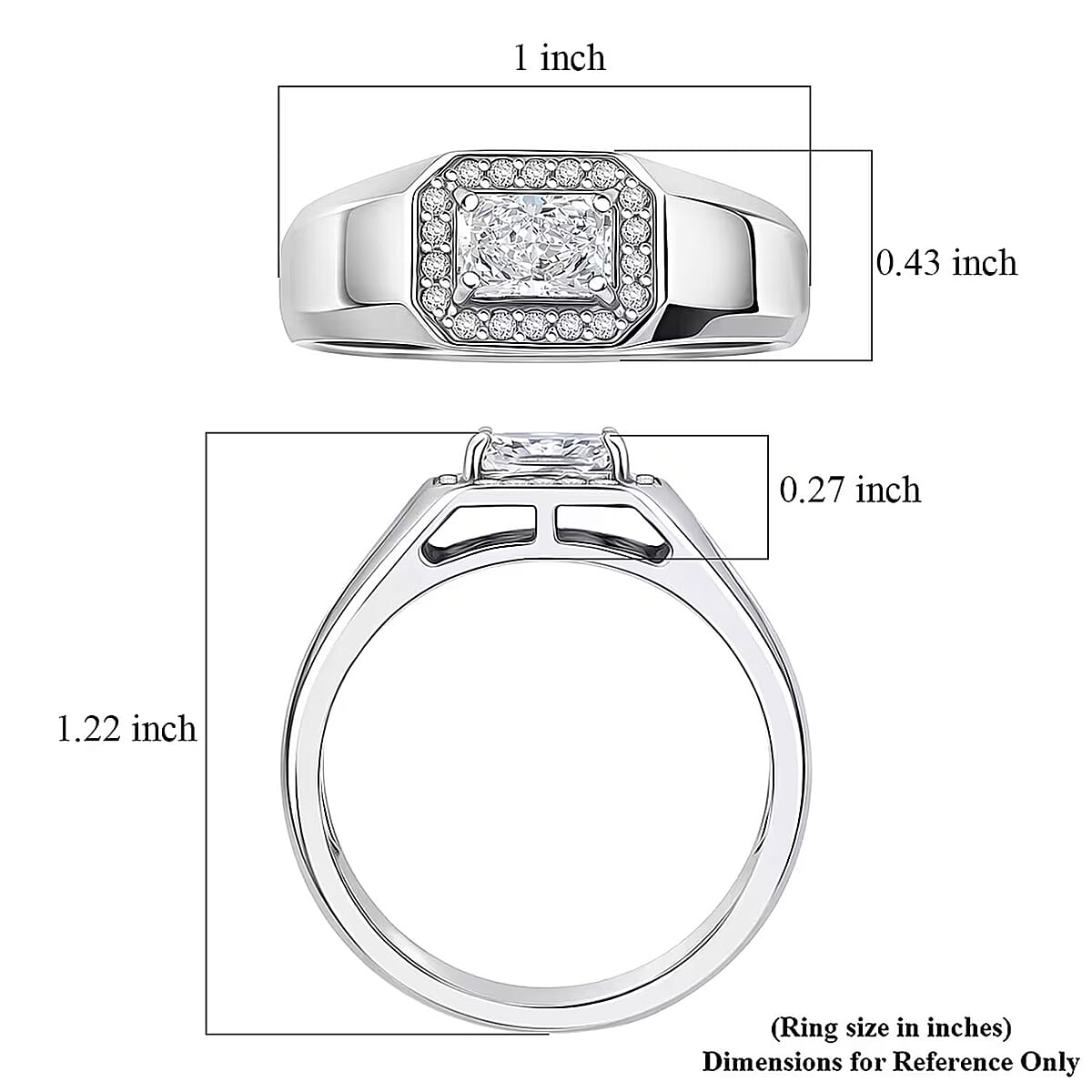 Luxuriant Lab Grown Diamond E-F VS 1.25 ctw Men's Ring in Rhodium Over Sterling Silver (Size 11.0) image number 6