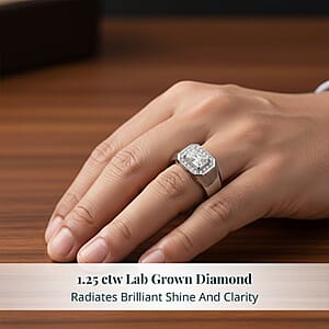 Luxuriant Lab Grown Diamond E-F VS 1.25 ctw Men's Ring in Rhodium Over Sterling Silver (Size 12.0)