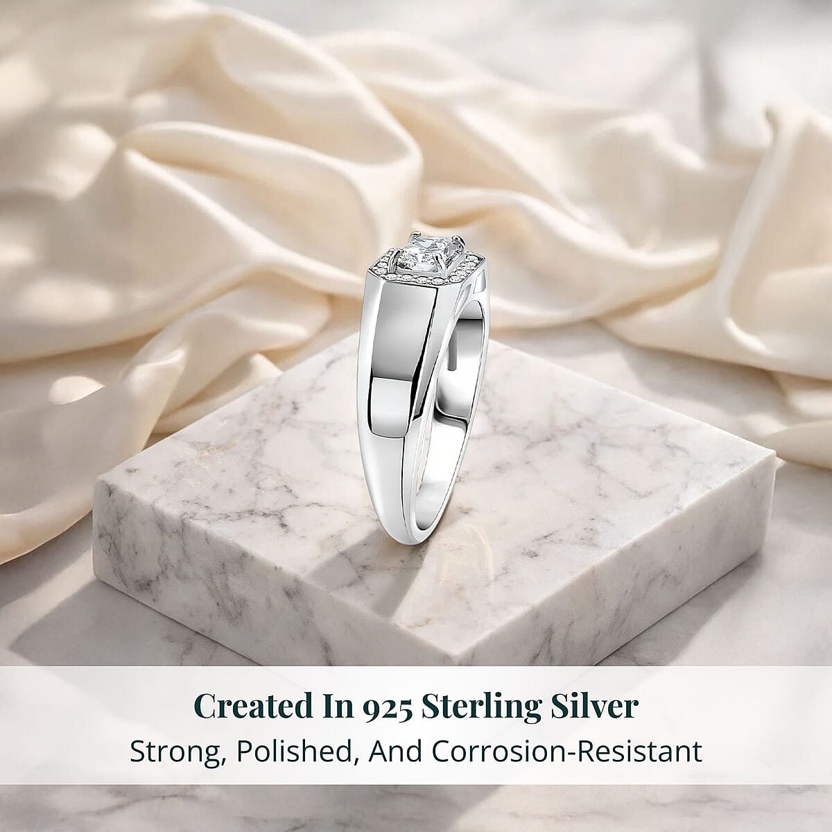 Luxuriant Lab Grown Diamond E-F VS 1.25 ctw Men's Ring in Rhodium Over Sterling Silver (Size 12.0) image number 2