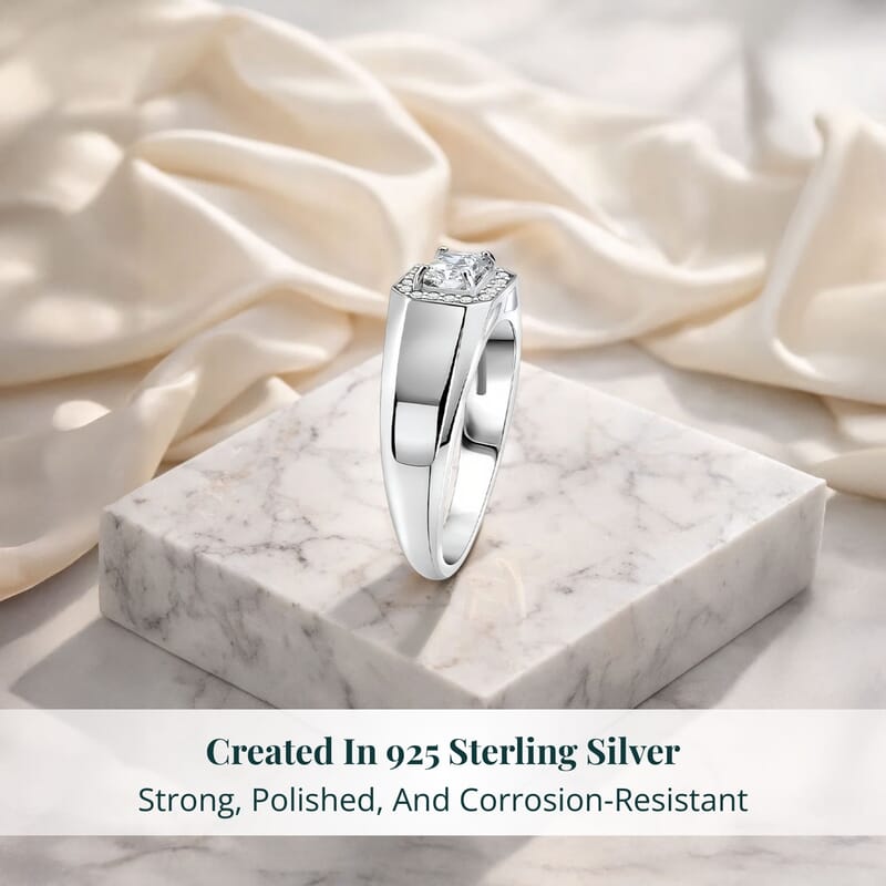 Luxuriant Lab Grown Diamond E-F VS 1.25 ctw Men's Ring in Rhodium Over Sterling Silver (Size 12.0)