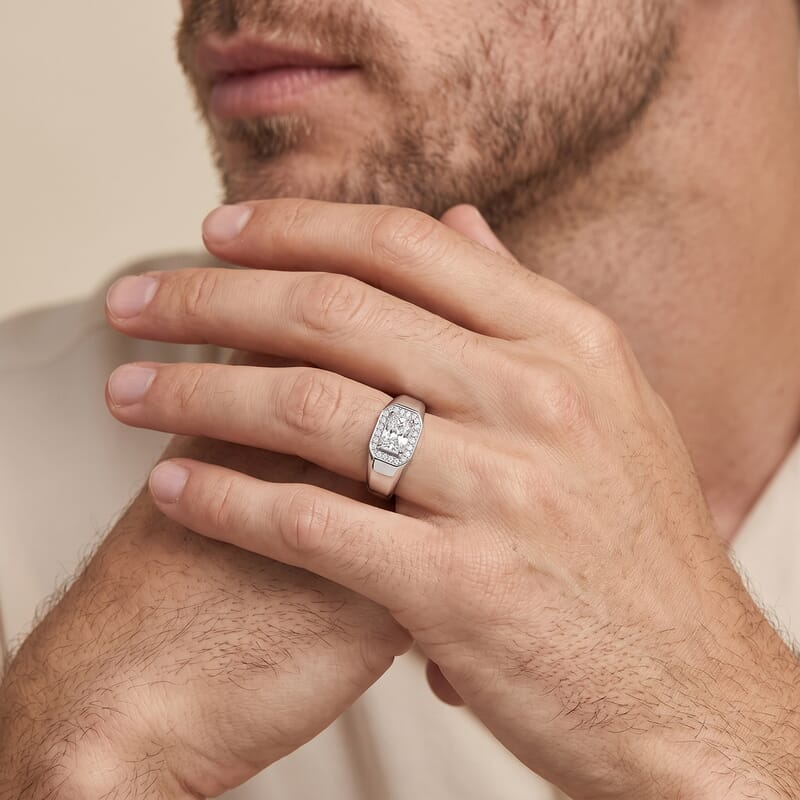 Luxuriant Lab Grown Diamond E-F VS 1.25 ctw Men's Ring in Rhodium Over Sterling Silver (Size 12.0)