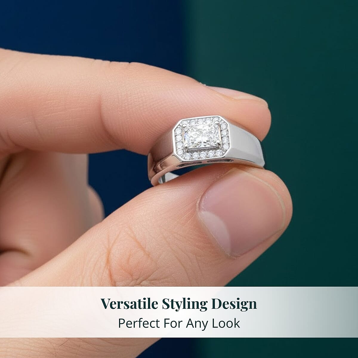 Luxuriant Lab Grown Diamond E-F VS 1.25 ctw Men's Ring in Rhodium Over Sterling Silver (Size 12.0) image number 5