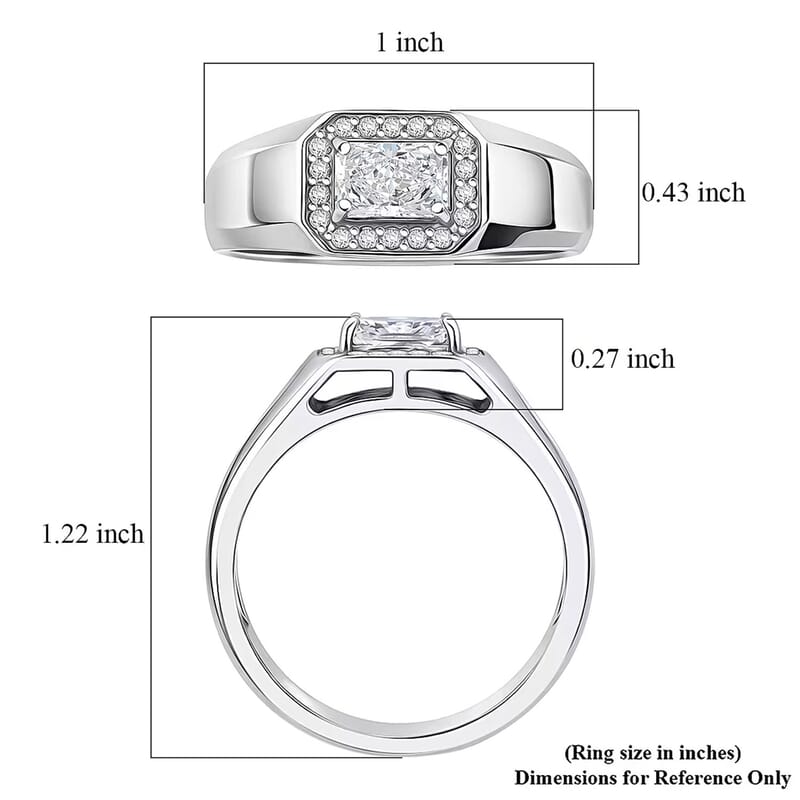 Luxuriant Lab Grown Diamond E-F VS 1.25 ctw Men's Ring in Rhodium Over Sterling Silver (Size 12.0)