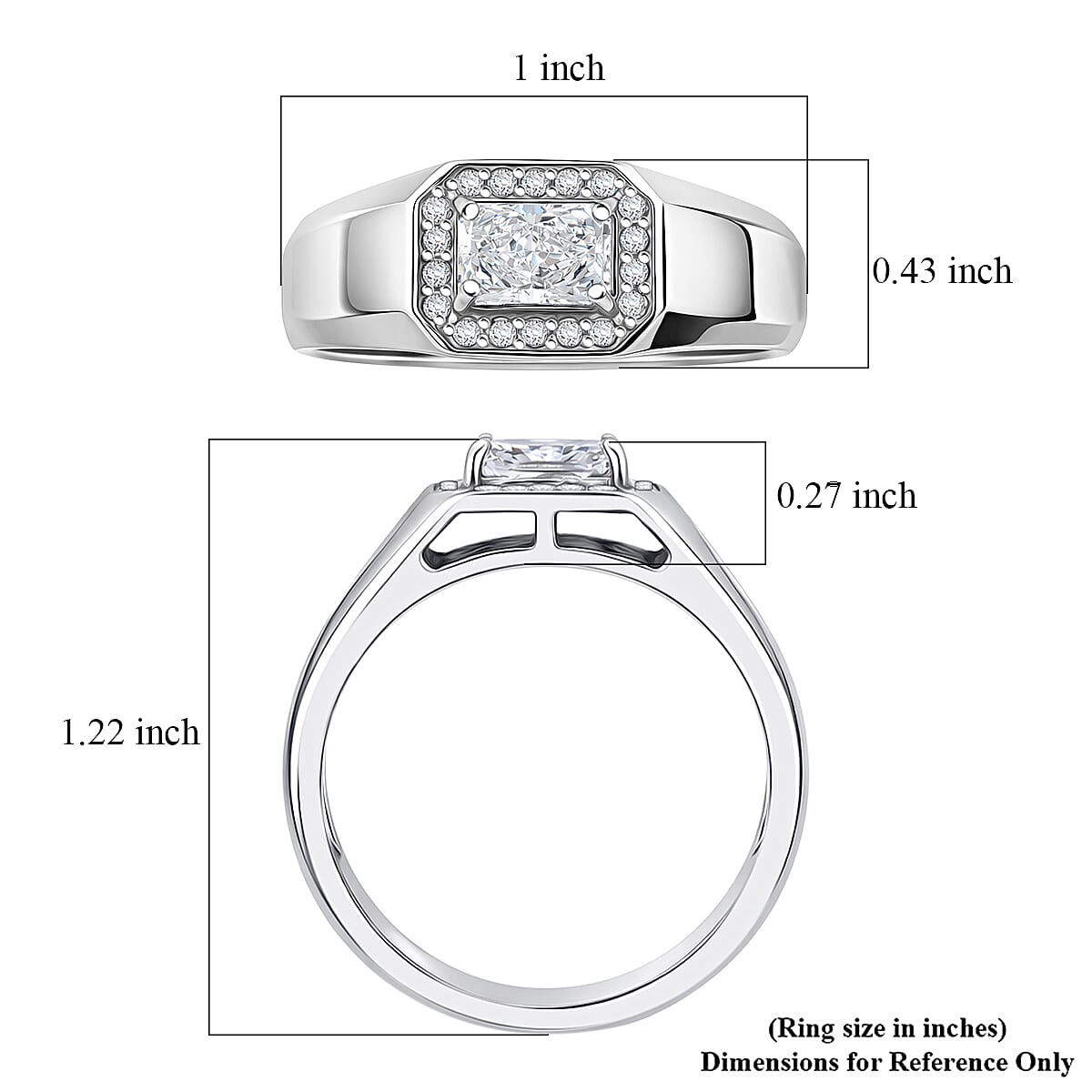 Luxuriant Lab Grown Diamond E-F VS 1.25 ctw Men's Ring in Rhodium Over Sterling Silver (Size 14.0) image number 5