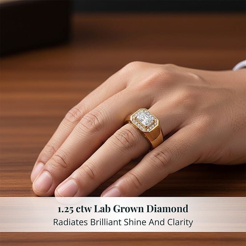 Luxuriant Lab Grown Diamond E-F VS 1.25 ctw Men's Ring in 18K Vermeil Yellow Gold Over Sterling Silver (Size 10.0)