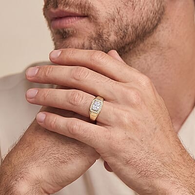 Luxuriant Lab Grown Diamond E-F VS 1.25 ctw Men's Ring in 18K Vermeil Yellow Gold Over Sterling Silver (Size 10.0)