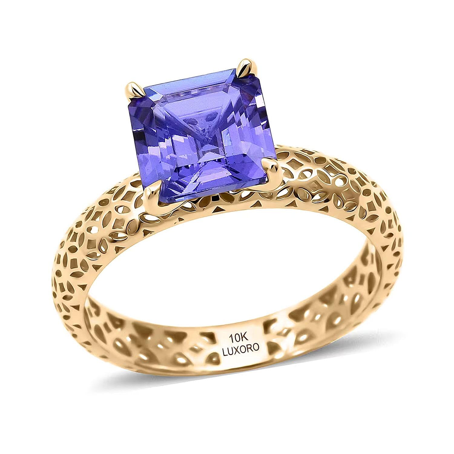 Mirage Collection AAA Asscher Cut Tanzanite 1.65 ctw Ring in 10K Yellow Gold (Size 10.0)