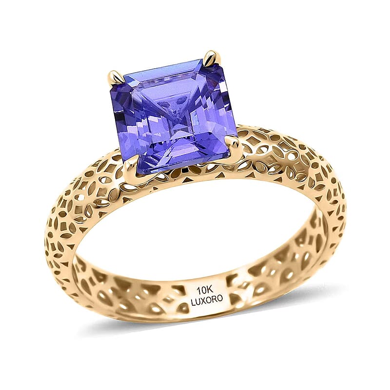 Mirage Collection AAA Asscher Cut Tanzanite 1.65 ctw Ring in 10K Yellow Gold (Size 10.0)