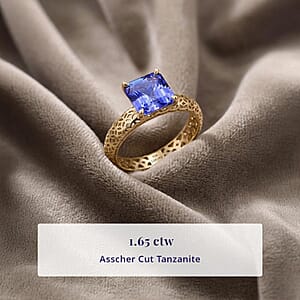 Mirage Collection AAA Asscher Cut Tanzanite 1.65 ctw Ring in 10K Yellow Gold (Size 10.0)