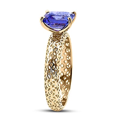 Mirage Collection AAA Asscher Cut Tanzanite 1.65 ctw Ring in 10K Yellow Gold (Size 10.0)