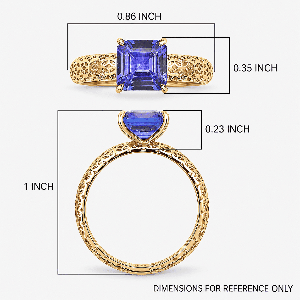Mirage Collection AAA Asscher Cut Tanzanite 1.65 ctw Ring in 10K Yellow Gold (Size 10.0)