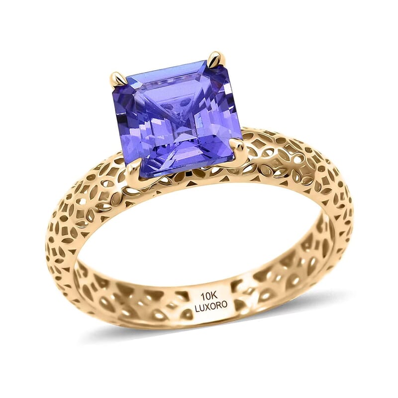 Mirage Collection AAA Asscher Cut Tanzanite 1.65 ctw Ring in 10K Yellow Gold (Size 6.0)
