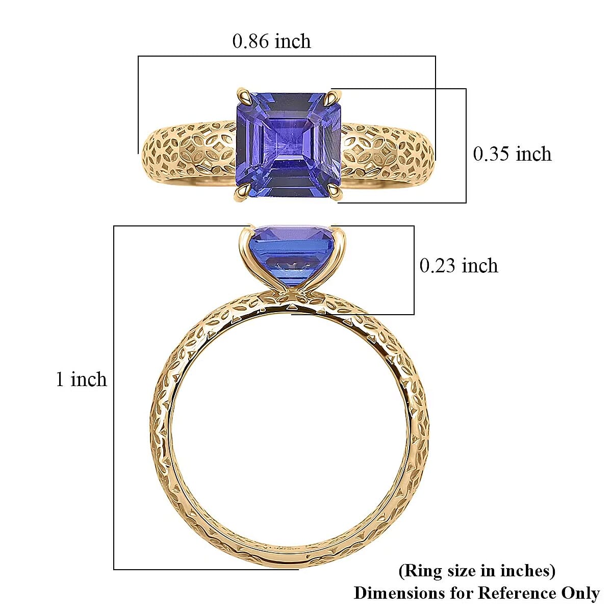 Mirage Collection AAA Asscher Cut Tanzanite 1.65 ctw Ring in 10K Yellow Gold (Size 6.0) image number 5