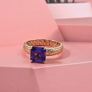 Mirage Collection AAA Asscher Cut Tanzanite 1.65 ctw Ring in 10K Yellow Gold (Size 7.0)