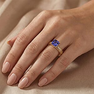 Mirage Collection AAA Asscher Cut Tanzanite 1.65 ctw Ring in 10K Yellow Gold (Size 7.0)
