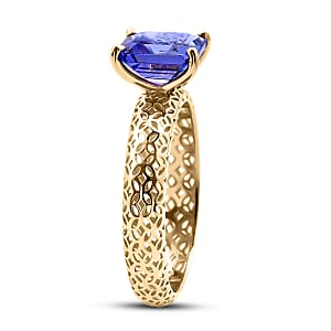 Mirage Collection AAA Asscher Cut Tanzanite 1.65 ctw Ring in 10K Yellow Gold (Size 7.0)