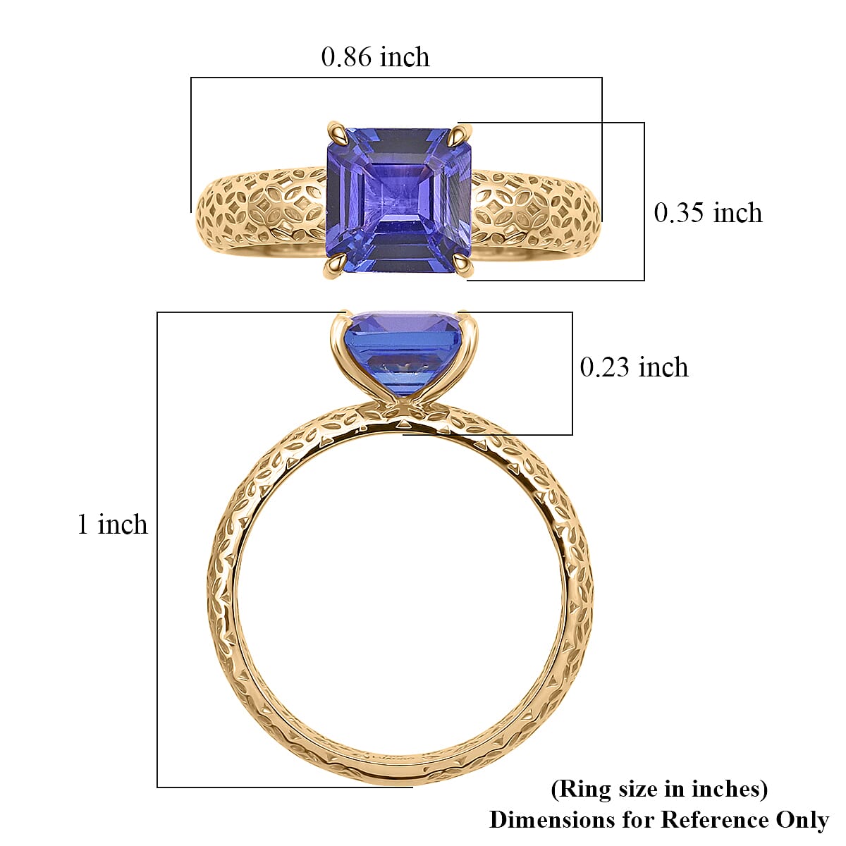 Mirage Collection AAA Asscher Cut Tanzanite 1.65 ctw Ring in 10K Yellow Gold (Size 7.0) image number 5